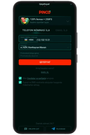 pinco da telefon nomresi ile qeydiyyat