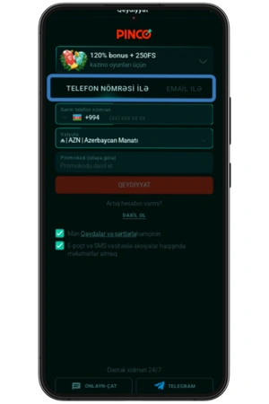 pinco da telefon ve e poct vasitesiile qeydiyyat