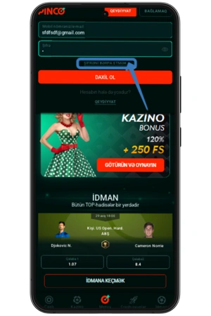 pinco saytinda parolun berpasi